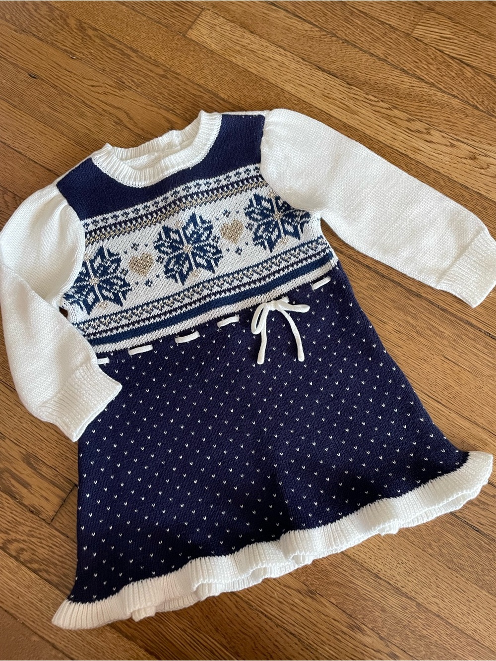 Girls Gymboree Navy White Knit Snowflake Sweater Dress 6-12 months